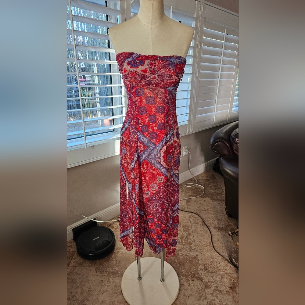 Free People Elegant Red Strapless Midi Top M